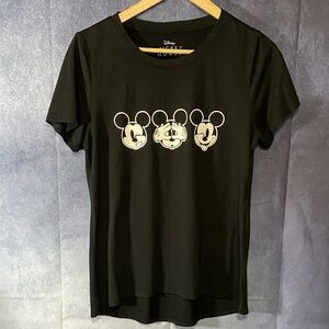 Disney Black Tee with Three White Mickey Icons